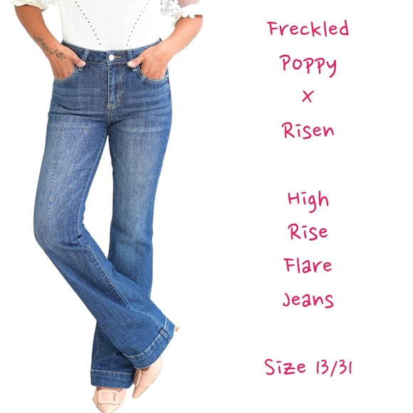 Freckled Poppy x Risen Denim - Freckled Poppy x Risen retro high rise waist boot cut flare Jeans Size 13/31
